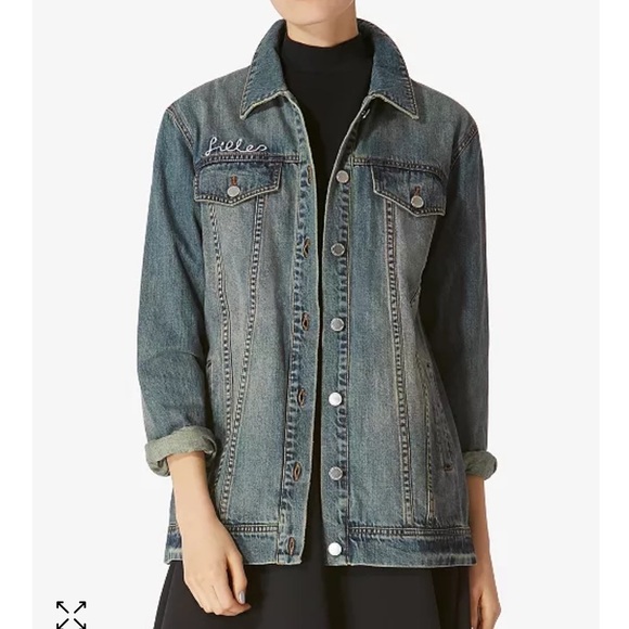 Avec Les Filles Embroidered Follow Me Cotton Longline Denim Jacket Small $98 - Picture 1 of 5